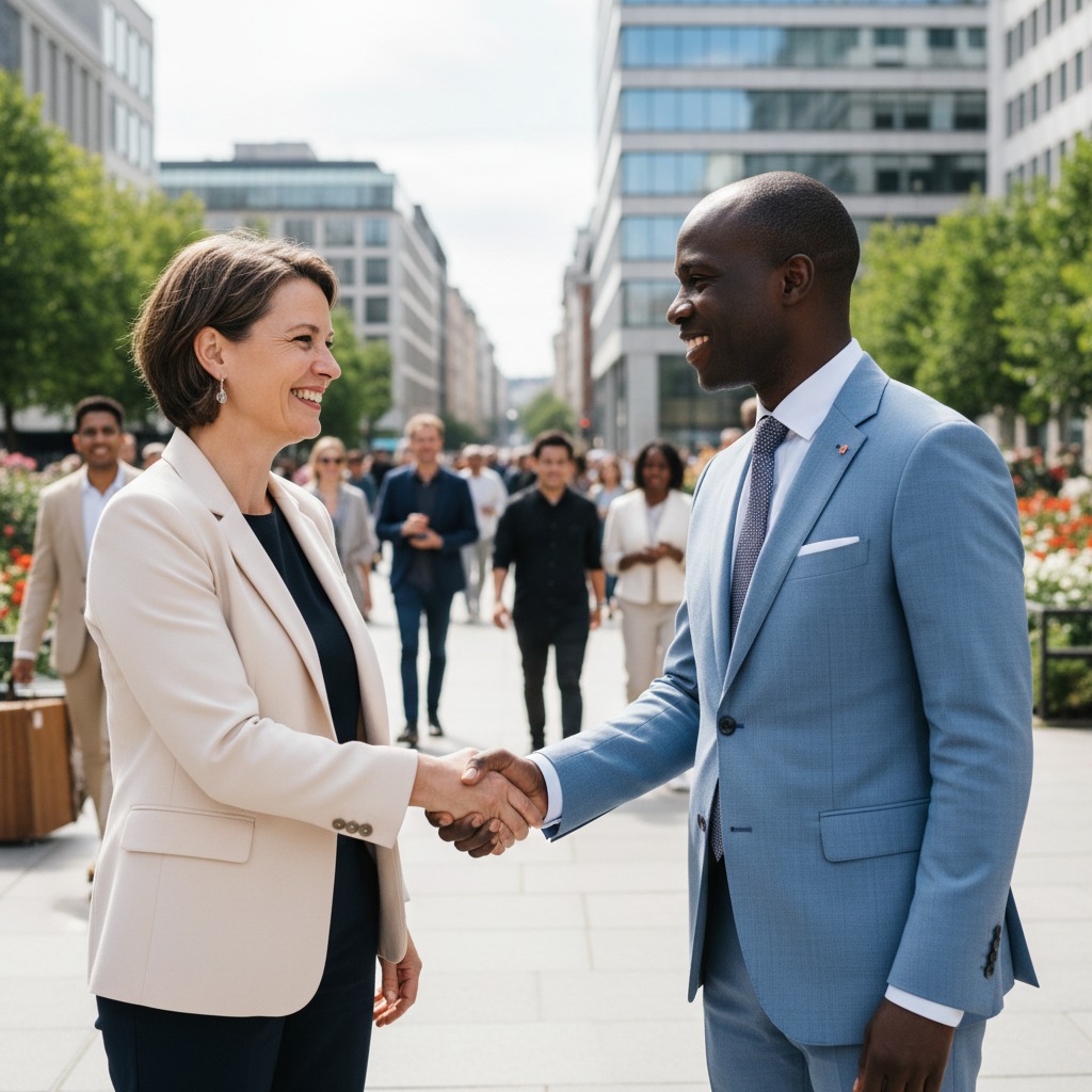african and european persons shaking hands